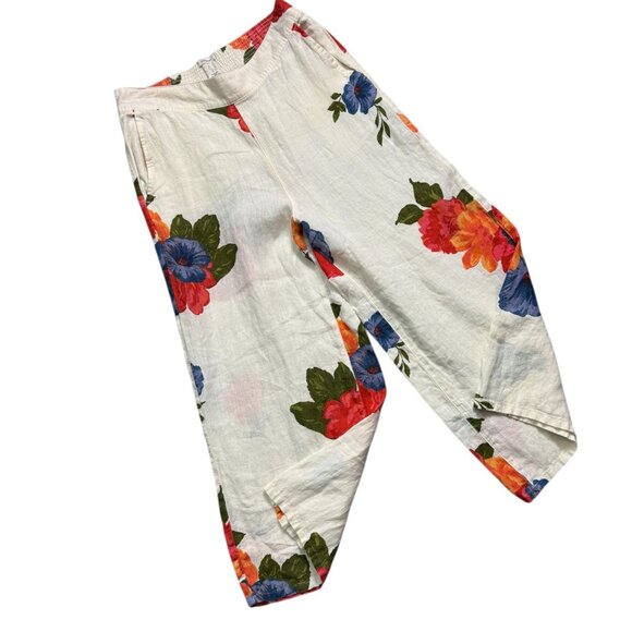 Joie 100% Linen Floral Pants Wide Leg Cropped Boho Vacation Resort Womens Sz LG - Picture 2 of 7